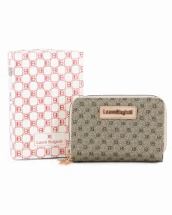 LAURA BIAGIOTTI - Portafoglio loggato con due scomparti principali e targhetta beige