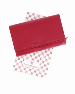 LAURA BIAGIOTTI - Portafoglio rosso in VERA PELLE da donna con patta