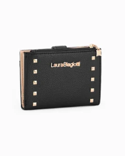 LAURA BIAGIOTTI - Portafoglio nero con borchie e pattina
