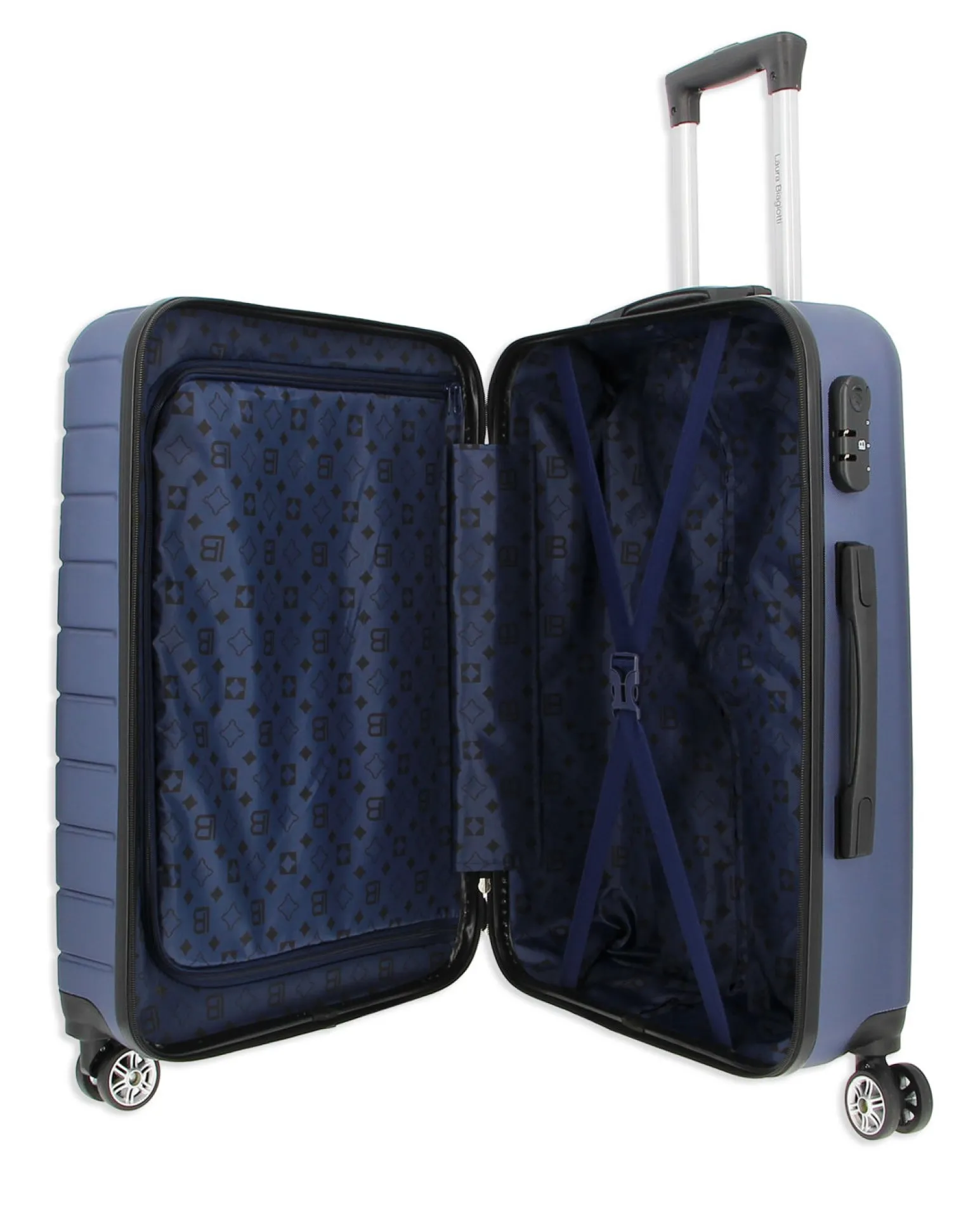 LAURA BIAGIOTTI - TROLLEY BLU IN ABS E 4 RUOTE DOPPIE CON STAMPA TARTARUGATA