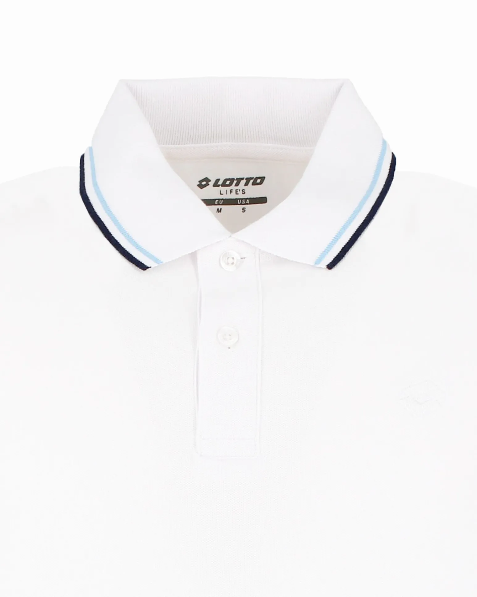 LOTTO - POLO MEZZA MANICA UOMO BIANCA CON RIGHINO CELESTE E BLU CLASSICA - 219238/BXC