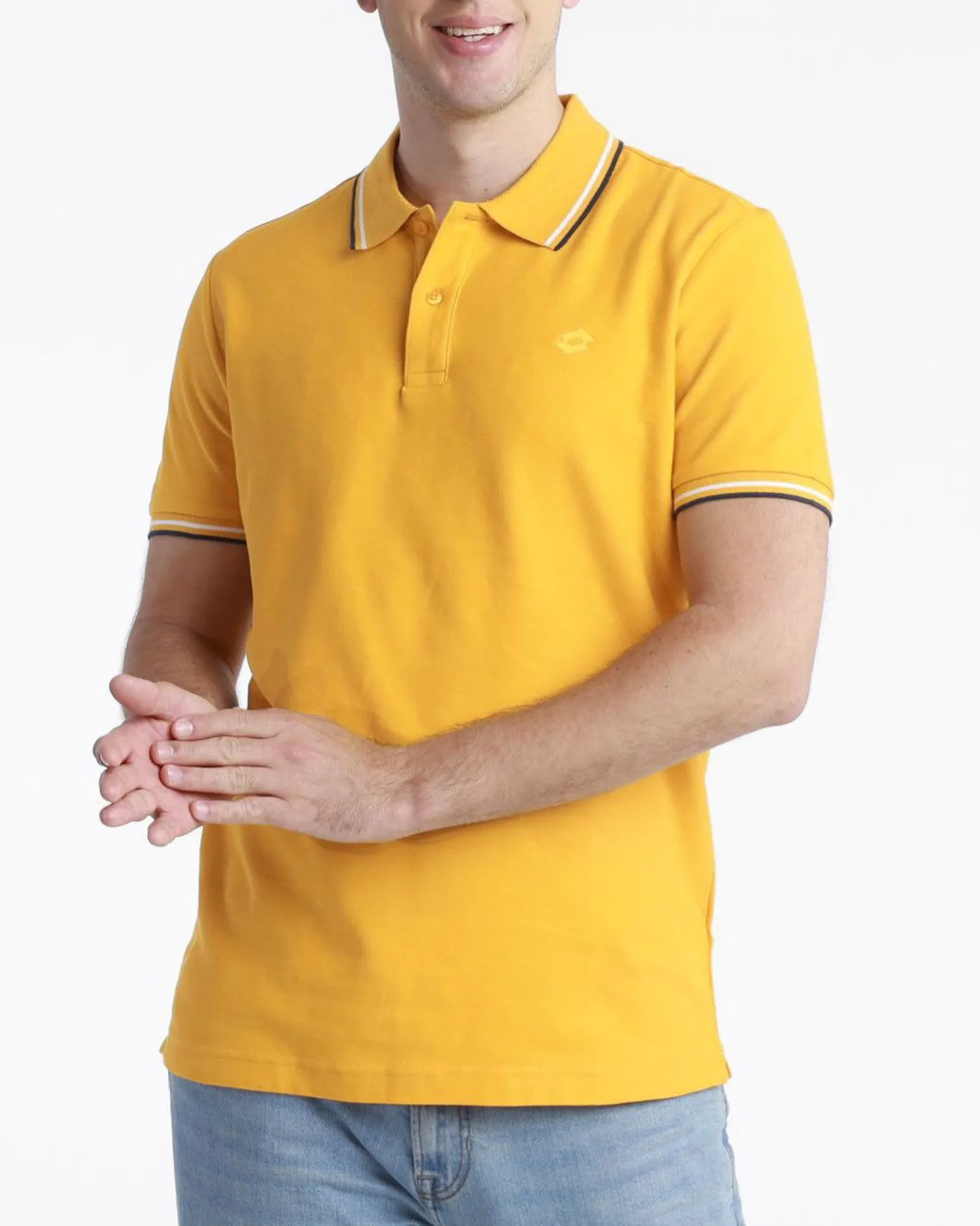 LOTTO - POLO MEZZA MANICA UOMO GIALLA CON RIGHINO BIANCO E BLU CLASSICA - 219238/1SX