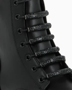 MISS GLOBO - Anfibio nero con zip laterale e lacci con strass
