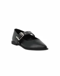MISS GLOBO - Ballerina nera a punta con sottopiede in memory foam e cinturino frontale con fibbia