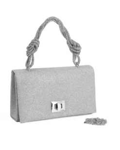 MISS GLOBO - Borsa da sera argento in lurex con manico strass