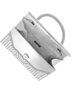 MISS GLOBO - Borsa pochette argento rivestita di perle e manico di strass per cerimonie