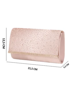 MISS GLOBO - Borsa pochette nude in raso con strass sulla patta e stecca in metallo di strass