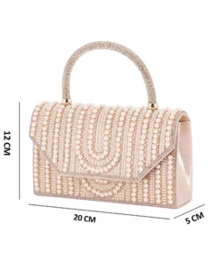 MISS GLOBO - Borsa pochette oro rosa rivestita di perle e manico di strass per cerimonie