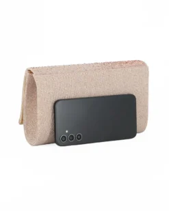 MISS GLOBO - Borsa pochette rose gold in lurex con strass sulla patta e stecca in metallo di strass