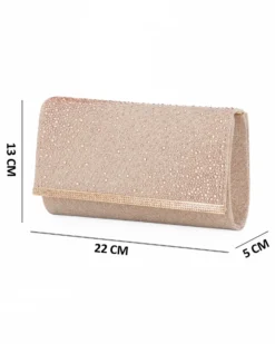 MISS GLOBO - Borsa pochette rose gold in lurex con strass sulla patta e stecca in metallo di strass