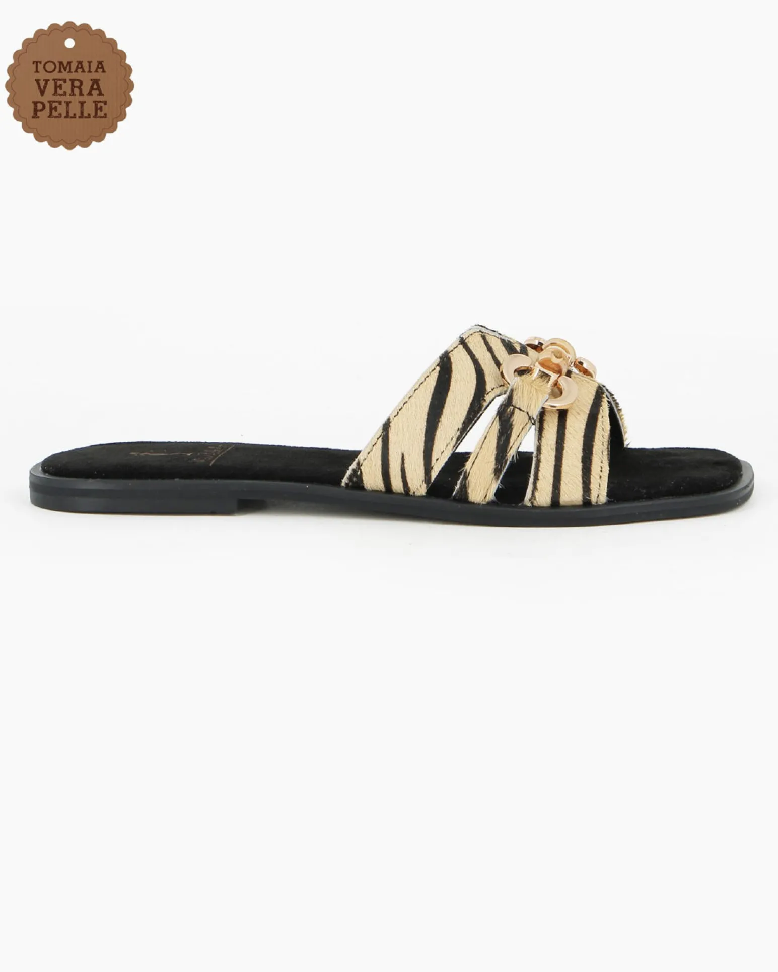 MISS GLOBO - Ciabatta zebrata beige in VERA PELLE con morsetto