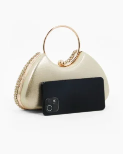 MISS GLOBO - Clutch ad un manico oro con parte frontale in strass, tracolla removibile