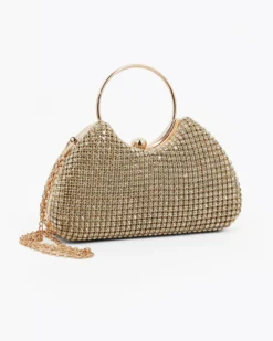 MISS GLOBO - Clutch ad un manico oro con parte frontale in strass, tracolla removibile