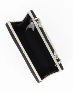 MISS GLOBO - Clutch nera glitterata con chiusura metallica con strass