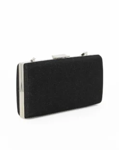 MISS GLOBO- CLUTCH NERA IN LUREX CON  APERTURA IN METALLO