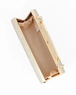 MISS GLOBO - Clutch oro glitterata con chiusura metallica con strass
