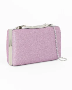 MISS GLOBO - Clutch rosa glitterata con chiusura metallica con strass