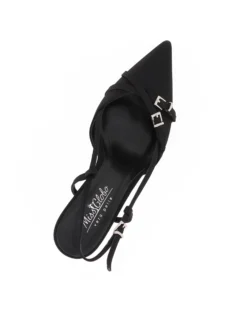 MISS GLOBO - Décolleté slingback nera in lycra con sottopiede in VERA PELLE, tacco 7CM