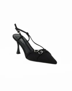 MISS GLOBO - Décolleté slingback nera in lycra con sottopiede in VERA PELLE, tacco 7CM