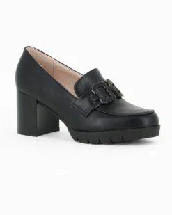 MISS GLOBO - Mocassino nero con sottopiede in memory soft e morsetto, tacco 7CM