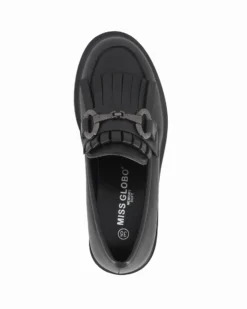 MISS GLOBO - Mocassino nero con sottopiede in memory soft, morsetto e frange