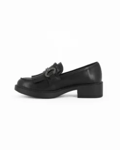MISS GLOBO - Mocassino nero con sottopiede in memory soft, morsetto e frange