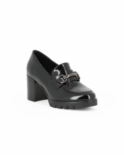 MISS GLOBO - Mocassino nero con moschettone e sottopiede in memory foam