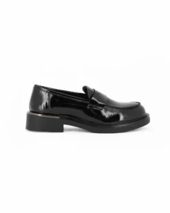 MISS GLOBO - Mocassino nero effetto vernice con sottopiede in memory soft