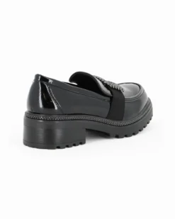 MISS GLOBO - Mocassino nero naplak con sottopiede memory soft e fascia elastica frontale con inserto metallico