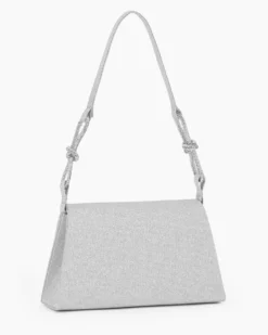 MISS GLOBO - Pochette argento in lurex  con patta e manico annoddato con strass, tracollina removibile