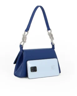MISS GLOBO - Pochette blu con patta, dettaglio nodi in strass sul manico