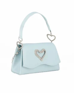 MISS GLOBO - Pochette celeste con patta dettaglio cuore di strass