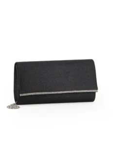MISS GLOBO - Pochette glitterata nera con filo di strass sulla patta