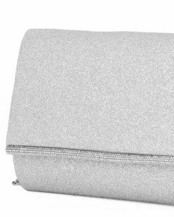 MISS GLOBO - Pochette glitterata argento con filo di strass sulla patta