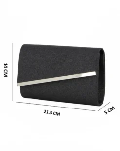 MISS GLOBO - Pochette in lurex nero con patta obliqua e dettaglio in metallo argento
