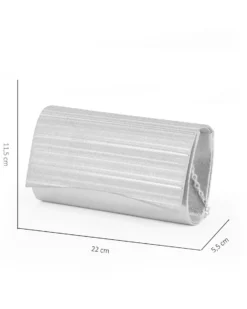 MISS GLOBO - Pochette in raso argento con patta effetto plissettato,  tracolla removibile