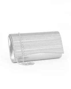 MISS GLOBO - Pochette in raso argento con patta effetto plissettato,  tracolla removibile