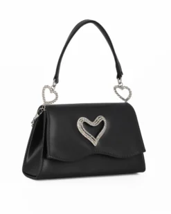 MISS GLOBO - Pochette nera con patta dettaglio cuore di strass