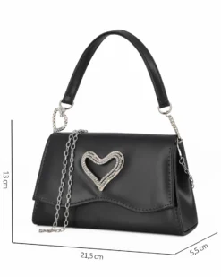MISS GLOBO - Pochette nera con patta dettaglio cuore di strass