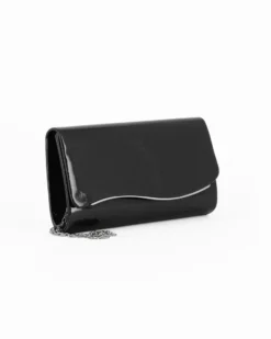 MISS GLOBO - Pochette nera effetto vernice con patta e dettaglio argento
