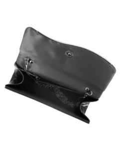 MISS GLOBO - Pochette nera effetto vernice con patta e dettaglio argento