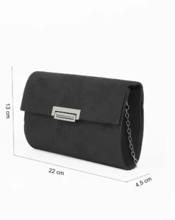 MISS GLOBO - Pochette nera effetto scamosciato con patta e chiusura in metallo