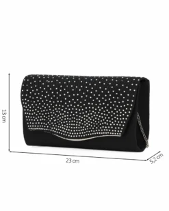 MISS GLOBO - Pochette nera in raso con strass sulla patta
