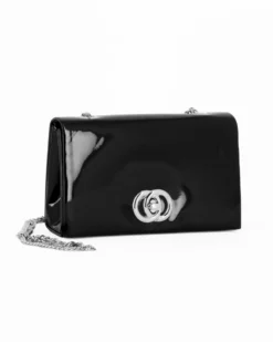 MISS GLOBO - Pochette nera in vernice con patta e chiusura a girello