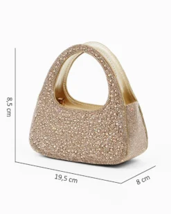 MISS GLOBO - Pochette oro a due manici tutta strass, tracolla removibile