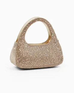MISS GLOBO - Pochette oro a due manici tutta strass, tracolla removibile