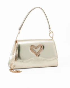MISS GLOBO - Pochette oro con patta effetto onda e dettaglio cuore in strass