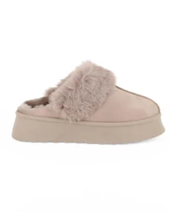 MISS GLOBO - Sabot khaki scamosciato con pelliccia