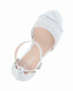 MISS GLOBO - Sandalo argento con strass e cinturino alla caviglia, tacco 8CM