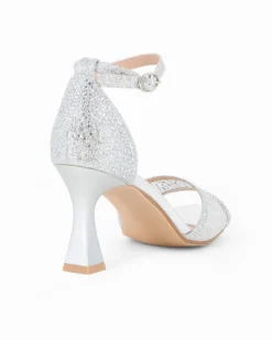 MISS GLOBO - Sandalo argento con strass e cinturino alla caviglia, tacco 8CM